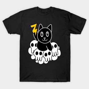 Black Cat Thunder Skulls T-Shirt